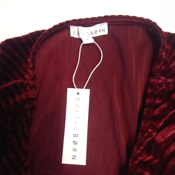 Baltic Born Burgundy Andi Velvet Ribbed Puffed Sleeve Deep V Neck Wrap Maxi - Picture 7 of 10